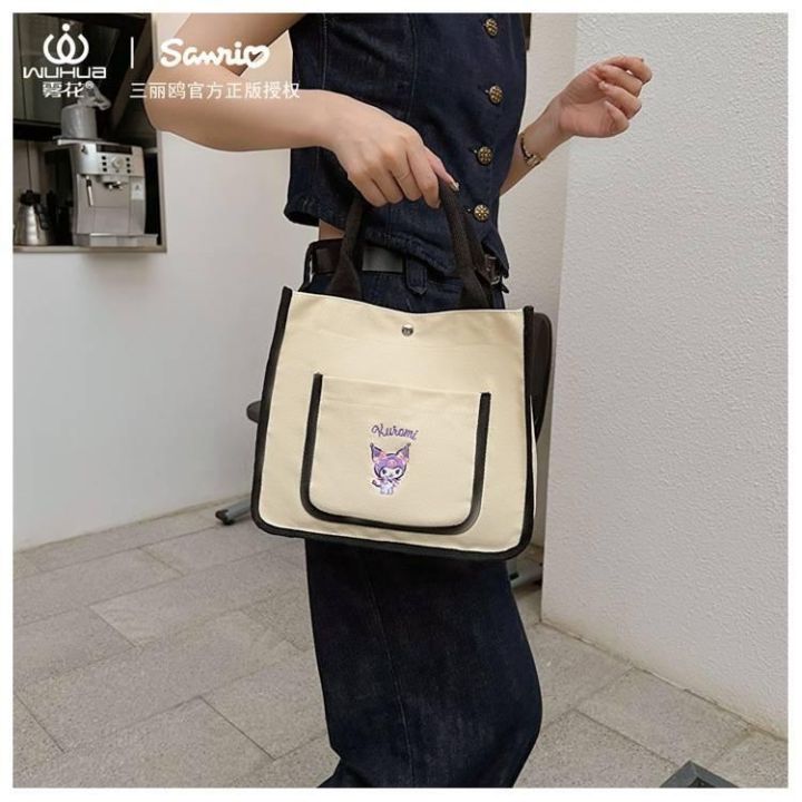 กระเป๋าหิ้วนักเรียน-sanrio-character-งานลิขสิทธิ์แท้-ผ้าแคนวาส-มีซิปปิด-พร้อมส่งครบลายตามภาพ-ขนาด-26-24-13-cm