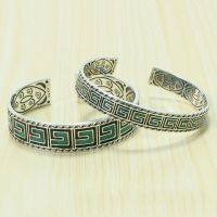 European And American Fashion Trend Silver Jewelry High-End Feel Bracelet Pure Silver Open Enamel Pattern Couple Bracelet