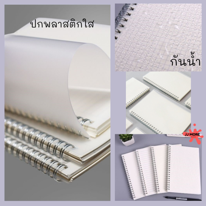 สมุดโน๊ต-ปกพลาสติกสันห่วง-มีเส้น-ไม่มีเส้น-ตาราง-ลายจุด-ขนาด-a6-a5-b5-ปกพลาสติกใส