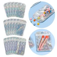 50pcs/pack Laser packaging bag Flat Bath Salt Cosmetic Bag One Side Clear Holographic Mini Aluminum Foil Zip Lock Bags Thick