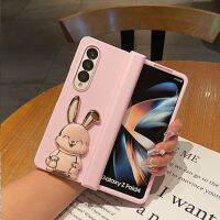 เคสป้องกันบานพับ PC แบบแข็งฝาครอบโทรศัพท์ผิวด้านสำหรับ Samsung Galaxy Z Fold 5 4 3เคสพร้อมกรอบรูปกระต่ายน่ารัก