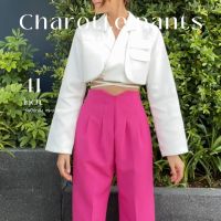 (S-2XL)กางเกงขายาวเอวสูงขอบเอววี ผ้าA80 กระบอกกลาง Charotte Pants