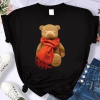 2023 New Womens Summer M Funny Bear Print Y2k T-shirt Ladies Short Sleeved Tees Clothing Loose Pure 100% Cotton Soft Tops S-7XL