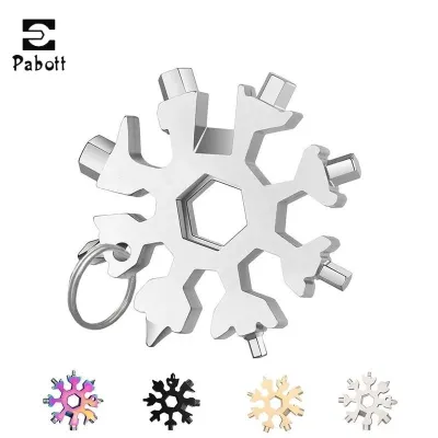 18 In 1 Universal Screw Wrench Snowflake Camp Key Ring Outdoor Spanner Hexagon Wrench Pocket Tool Corkscrew Tools for Repairing