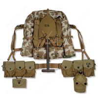 WW2 US ARMY EQUIPMENT CONBINATION USMC UPPER BACKPACK WITH STRAPS T-TYPE SPADE WITH SIX CELL POUCH ONE TENT AND ONE RAIN CAPE