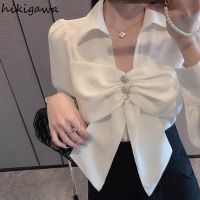 V-neck Long Sleeve Blouses Womens Clothing 2023 Korean Fashion White Shirts Ladies Tops Elegant Bow Chiffon Blusas De Mujer