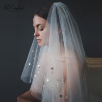 PEORCHID Ivory Gold Star Veil Bridal Accessoires Mariage Short Wedding Veil For Brides 2 Layer 2020 Voile De Mariee Hair Accessories