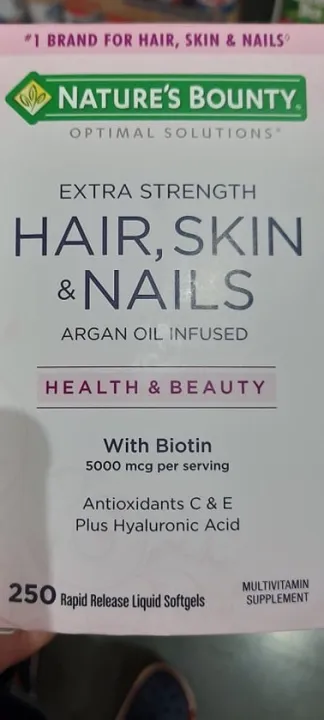 Natures Bounty Extra Strength Hair Skin And Nails With Biotin 5000mcg 250 Liquid Softgels 5026