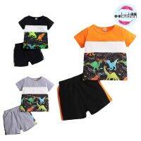 COD SDFGERTERTEEE Mikrdoo Toddler Baby Boy Terno Cotton Stitching Color Dinosaur Print Short Sleeve T-shirt Solid Color Shorts Summer Boys Fashion 2pcs Outfits 0-24 Months