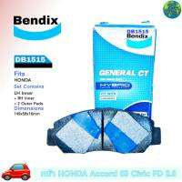 ผ้าเบรคหน้า HONDA แอคคอร์ด ปี 2003-2007, ซีวิค ปี 2012-15 ผ้าดีสเบรค ยี่ห้อ เบนดิก Bendix GCT DB1515 ( 1กล่อง = 4ชิ้น )