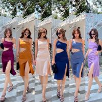 NEW!! Satin dress✨(390฿ฟรีส่ง) เดรสสายเดี่ยวผ้าซาติน ดีไซน์สุดแซ่บ!!?เว้าช่วงเอว และผ่าหน้าขา สวยเผ็ชชชชมากก