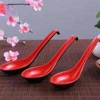 5pcs/set Plastic Soup Spoon Red and Black Kitchen Cooking Utensil Tool Teaspoon Catering Soup Catering Spoon RQX