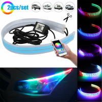 2Pcs 60CM 24in RGB Flexible LED Headlight Strip Decorative Lamp Turn Signal Lights Alarm Signal Lamp Guide Strips Shadow Styling Bulbs  LEDs HIDs