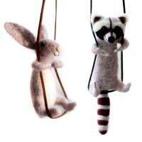 Rabbit and Raccoon Needle Felting Kits with Swing, Needle Felting Supplies, DIY Craft Gift for Beginners, Give to Mom or Childs