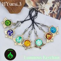 Genshin Impact Vision Luminous Keychain 7 Element Mini Double-Side Glass Eye Of God Pendant With Strap Lanyards Cosplay Gifts