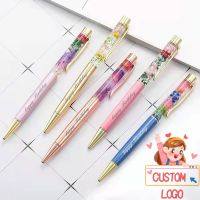 1Pcs Creative Dried Flower Pen Metal Ballpoint Pen Private Customized Logo Engraved Name Birthday Gift Party Gift Sign Pen