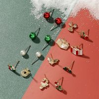 ‘；【- Earrings Set Merry Christmas Earrings Santa Claus Snowman Snowflake Deer Tree Bell Candy Cane Earrings New Year Jewelry Gifts