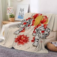 2023 HX Japan Ukiyoe Blanket Animals White Tiger Floral Lotus 3D Printed Flannel Throw Blankets For Beds Plush Quilt 220x150cm