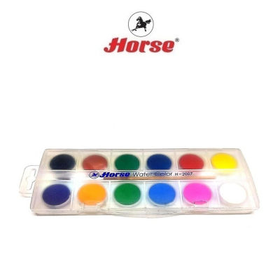 Horse (ตราม้า) สีน้ำแบบชนิดก้อน กล่องพลาสติก ชุด 12 สี H-2007 ตราม้า จำนวน 1 กล่อง