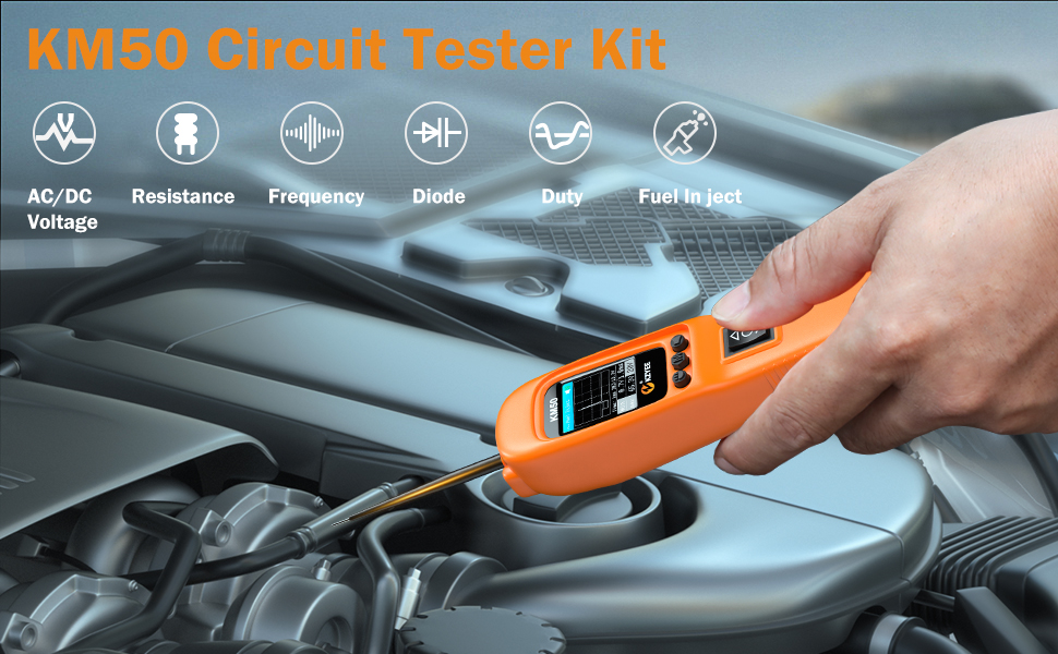 KZYEE KM50 Power Circuit Probe Kit Fuel Injector Tester with WH7 5M Wireless Endoscope 1080P HD Zoom 2200mAh WiFi Borescope 