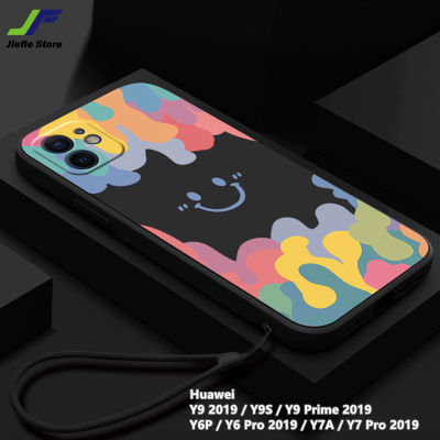 JieFie กรณีโทรศัพท์ยิ้มสำหรับ Huawei Y9 2019 / Y9S / Y9 Prime 2019 / Y6P / Y6 Pro 2019 / Y7A / Y7 Pro 2019แฟชั่นสีซิลิโคนปกหลัง + เชือกเส้นเล็ก
