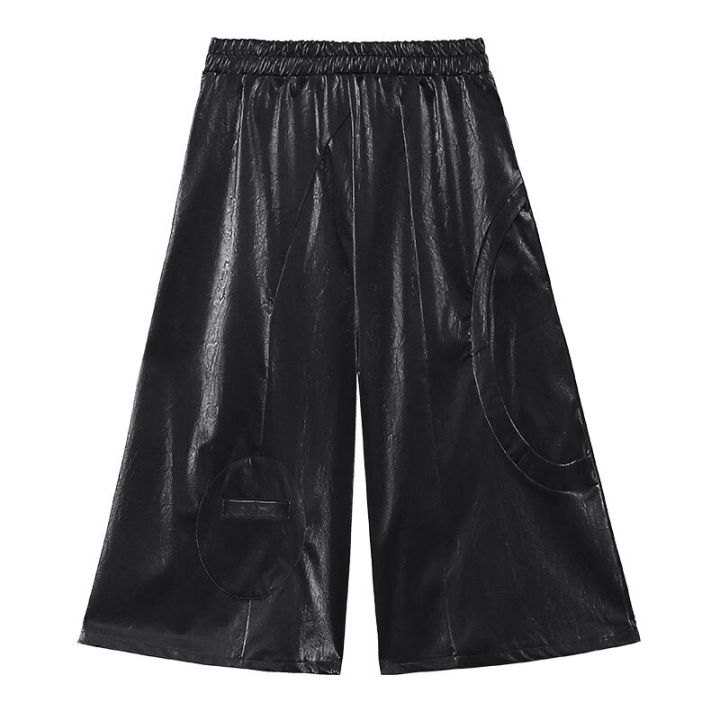 xitao-wide-leg-pants-womens-loose-pants-solid-color-leather-pants