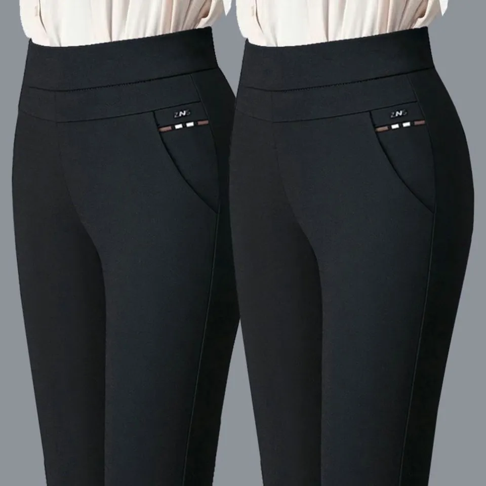 Women's Plus Size Suit Pants Casual Solid Color High Waist Elastic