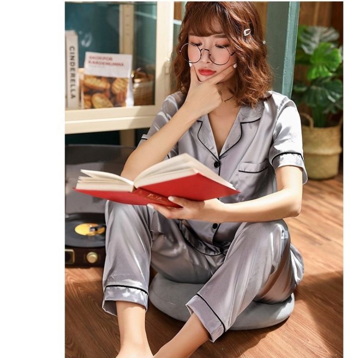 terno-ชุดนอนสตรีแบบแพมบาฮาย์ชุดนอนสำหรับผู้หญิง-ชุดนอนชุดนอนผ้าไหมโอ-sw4เกาหลีชุดนอนแบบเรียบ