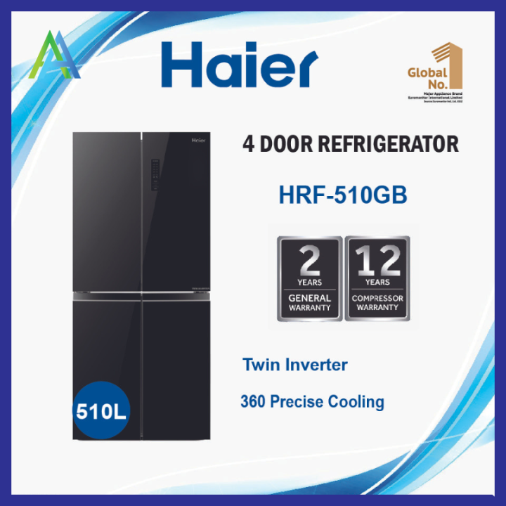 HAIER 4 Door Fridge Refrigerator 510L Peti Sejuk 4 Pintu 510L Inverter Glass Finishing Touch