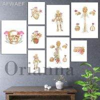 US CanvasFloral Anatomy PosterHeart กายวิภาคของสมอง Art PrintGold Foil กายวิภาคศาสตร์ของตกแต่งสำนักงานทางการแพทย์