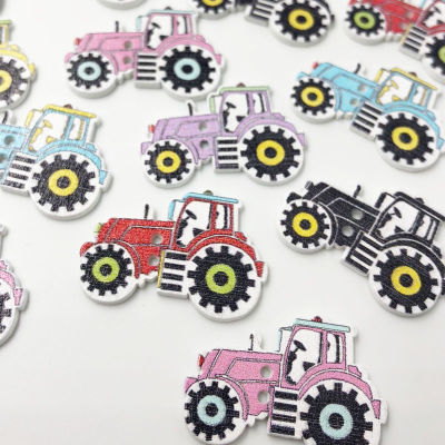 【CW】50pcs Mixed 2 Holes Cartoon tractor Wood Buttons Sewing Scrapbooking 30x21mm WB591