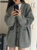 ✆❡ Casual Vintage Y2k Aesthetic Women Solid Japanese Grunge Knit Cardigan Sweaters Autumn Harajuku Female Fashion Pocket Kardigany