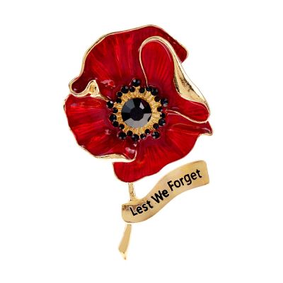 CINDY XIANG Eanmel Red Poppies Brooch " Lest We Forgot " Pin 2 Colors Available Flower Jewelry Rememberance Day