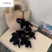 SHIHENG กับผ้าพันคอสุนัขสีดำพวงกุญแจสไตล์เกาหลีเสน่ห์กระเป๋าเป้สะพายหลังคริสต์มาสลูกสุนัขตุ้มห้อยตุ๊กตาตุ๊กตาผ้าขนนุ่มขนาดเล็กของเล่นเด็ก