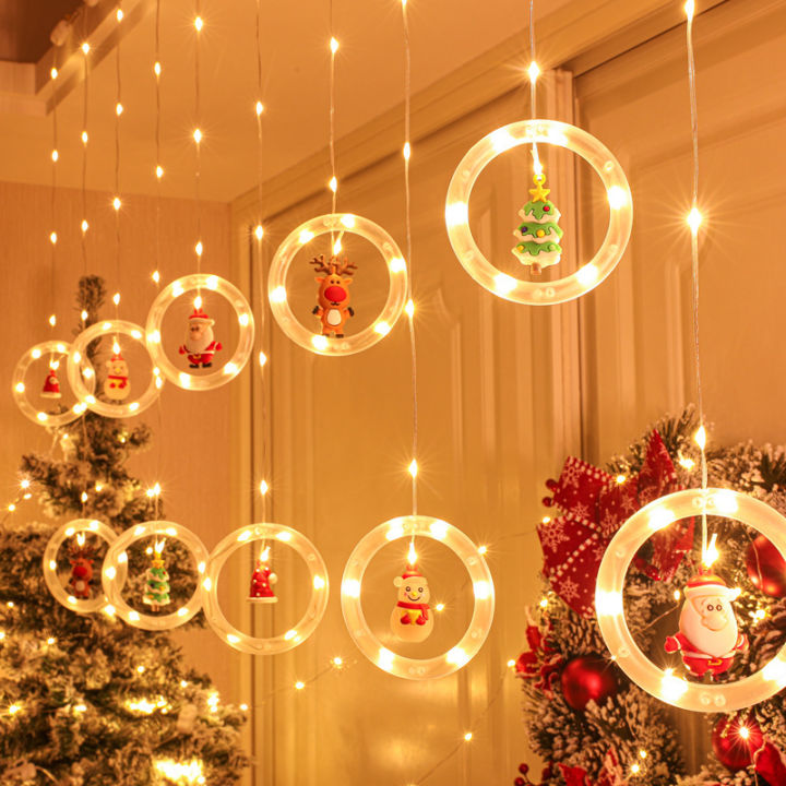ใหม่วันคริสต์มาส-led-แหวนรูปดาวห้าแฉกต้นคริสต์มาสม่านแสงสตริงตกแต่งภายในแสงสตริง