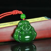 ZZOOI Chinese Natural Green Jade Buddha Pendant Necklace Hand-Carved Charm Jadeite Jewelry Fashion Amulet Gifts for Men Women Luck