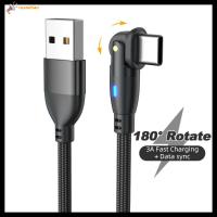 RUANEHAN สาย3A 180องศา USB Type C USB A To Type C สายชาร์จเร็วสายรับส่งข้อมูล