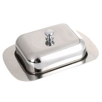 Luxious Stainless Steel Butter Dish Box Container Shiny Cheese Server Storage Keeper Tray with Easy to Hold Lid