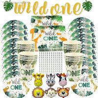 ☎ Forest Animal Tableware Jungle Safari Birthday Decoration Wild One 1st Bithday Party Supplies Paper Plates Cup Napkins