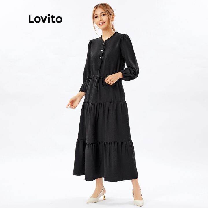 lovito-muslim-plain-plicated-stand-collar-button-front-cool-feeling-dress-l26ed039-black