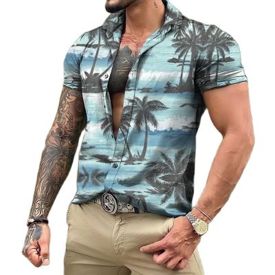 เสื้อฮาวายสำหรับผู้ชายเสื้อพิมพ์ลายต้นมะพร้าว3D คุณภาพสูงอโลฮาเสื้อยืดชายหาดลำลองทรงโอเวอร์ไซส์เสื้อแขนสั้นเสื้อผ้าผู้ชาย