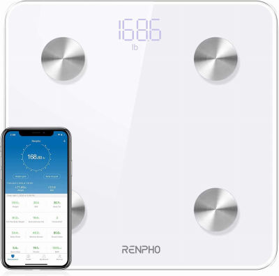 RENPHO Body Fat Scale Smart BMI Scale Digital Bathroom Wireless Weight Scale, Body Composition Analyzer with Smartphone App sync with Bluetooth, 396 lbs - White
