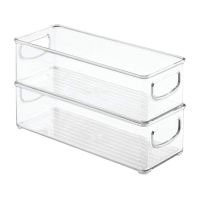 2Pcs Stackable Plastic Food Storage Bin with Handles for Kitchen Pantry, Cabinet, Refrigerator, Freezer - Organizer