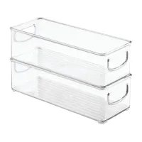 2Pcs Stackable Plastic Food Storage Bin with Handles for Kitchen Pantry, Cabinet, Refrigerator, Freezer - Organizer