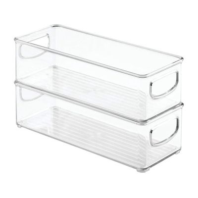 2Pcs Stackable Plastic Food Storage Bin with Handles for Kitchen Pantry, Cabinet, Refrigerator, Freezer - Organizer