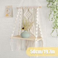 ชั้นลอยไม้ Macrame โบฮีเมียนแขวนผนังแกว่งชั้นแสดงชั้นเก็บแขวนตกแต่งบ้านชั้นลอยชั้นไม้แกว่งโบฮีเมียน