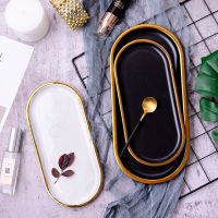 Marble Nordic Black Gold Luxury Ceramic Creative Retro Personality Home Tray Dessert Plate Jewelry Tray Dishes and Plates Sets