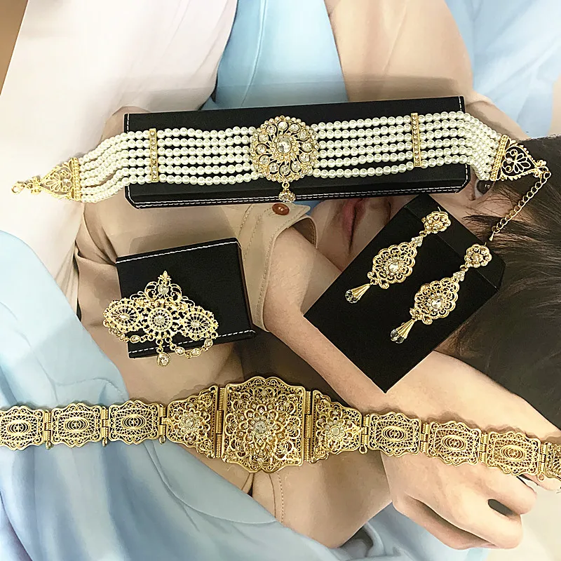 Chic Traditional Wedding Jewelry Handmade Beaded Ethnic Women s Robe Accessories Waist Chain Earrings Brooch Choker 4 Piece Set Lazada PH