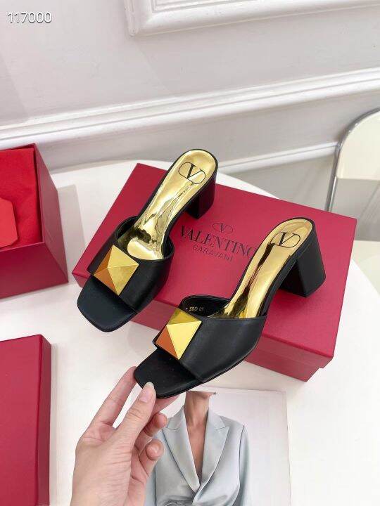 valentino-big-rivet-square-toe-chunky-high-heeled-slippers-shoes-leather-mid-heel-2023-spring-and-summer-block-heel-new-style-outerwear-womens-shoes-mules