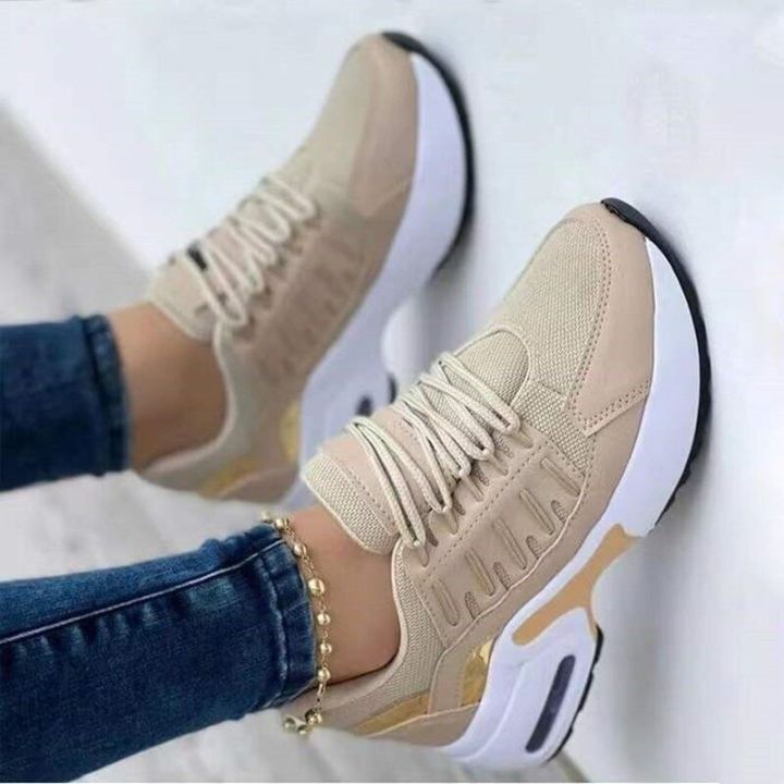 2023 New in Platform Sneakers Fashion Plus Size Casual Wedge Sport Shoes  Ladies Lace-up Mesh Breathable Women Vulcanized Shoes 